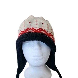 Vintage Turtle Fur Wool Blend Ear Flap Hat Fleece Lined Adult One Size Fair Isle
